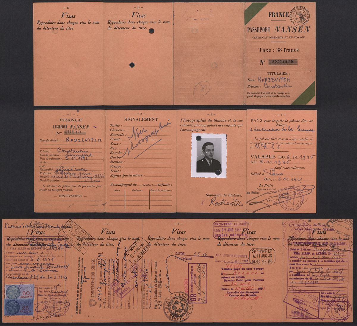 Passeport Nansen de Rodzevitch Constantin